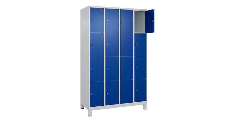 Schließfachschrank Classic PLUS, Füße, 16 Fächer, 1950x1200x500mm RAL 7035/5010