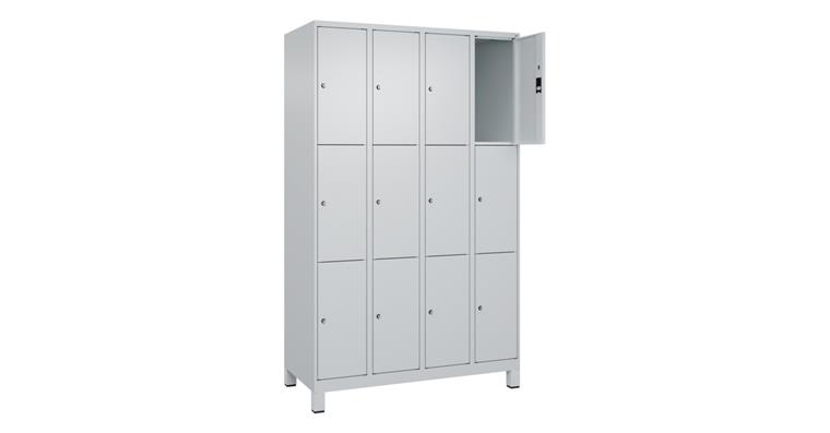 Schließfachschrank Classic PLUS, Füße, 12 Fächer, 1950x1200x500mm RAL 7035/7035