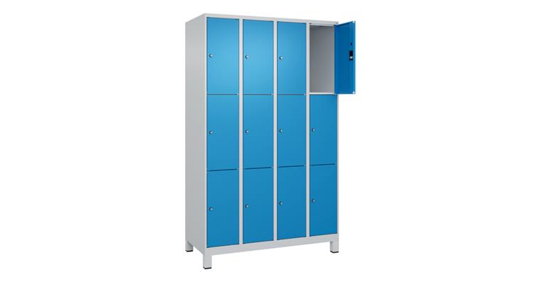 Schließfachschrank Classic PLUS, Füße, 12 Fächer, 1950x1200x500mm RAL 7035/5012