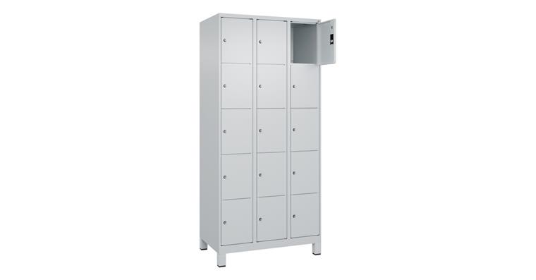 Schließfachschrank Classic PLUS, Füße, 15 Fächer, 1950x900x500mm RAL 7035/7035