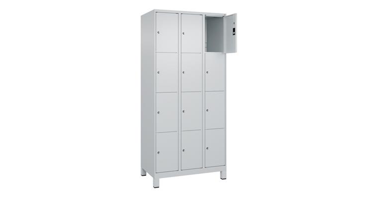 Schließfachschrank Classic PLUS, Füße, 12 Fächer, 1950x900x500mm RAL 7035/7035