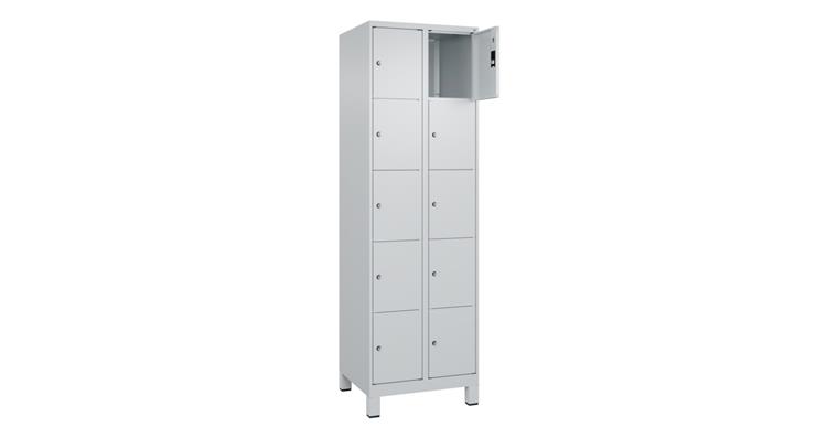 Schließfachschrank Classic PLUS, Füße, 10 Fächer, 1950x600x500mm RAL 7035/7035
