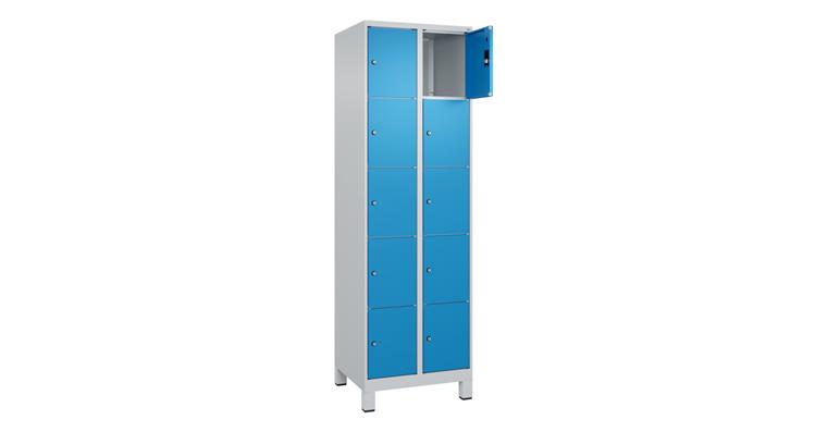 Schließfachschrank Classic PLUS, Füße, 10 Fächer, 1950x600x500mm RAL 7035/5012