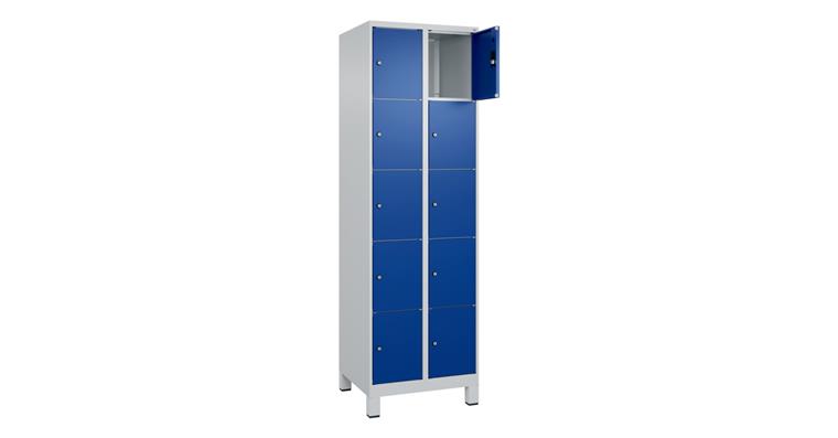 Schließfachschrank Classic PLUS, Füße, 10 Fächer, 1950x600x500mm RAL 7035/5010