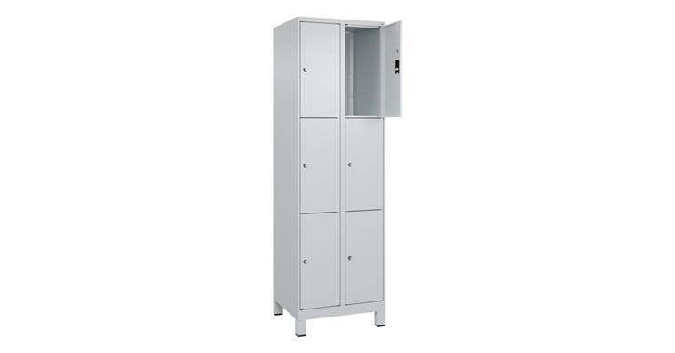 Schließfachschrank Classic PLUS, Füße, 6 Fächer, 1950x600x500mm RAL 7035/7035