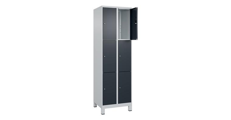 Schließfachschrank Classic PLUS, Füße, 6 Fächer, 1950x600x500mm RAL 7035/7016