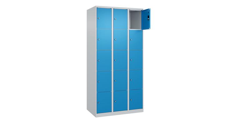 Schließfachschrank Classic PLUS, 15 Fächer, 1850x900x500mm RAL 7035/5012