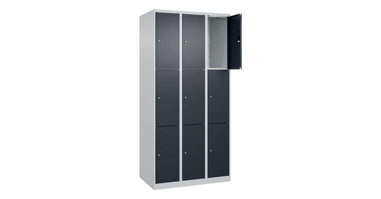 Schließfachschrank Classic PLUS, 9 Fächer, 1850x900x500mm RAL 7035/7016