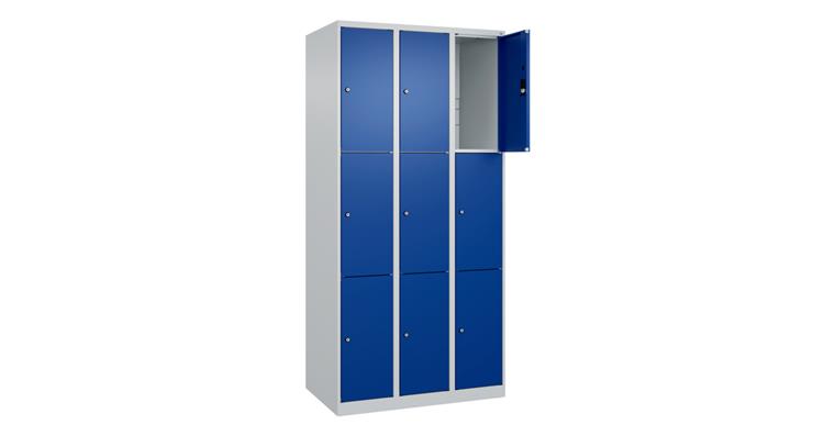Schließfachschrank Classic PLUS, 9 Fächer, 1850x900x500mm RAL 7035/5010
