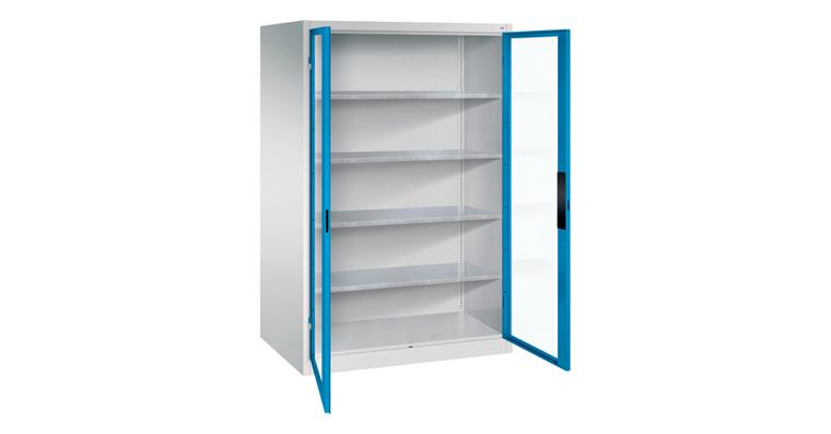 Ordnungsschrank mit Sichtfenstertüren HxBxT  1950x1200x800 mm 4 Böden RAL 5012