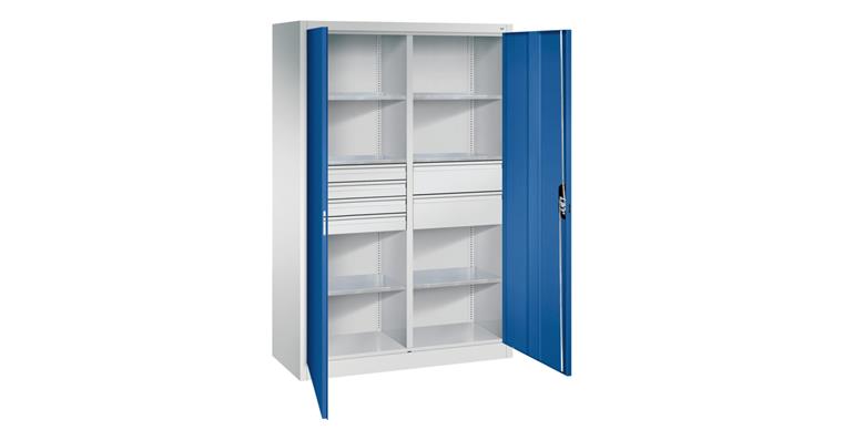 Flügeltür-Werkzeugschrank 1950X1200X500 mm 6 Böden 4kl.+2gr. Schubladen RAL 5010