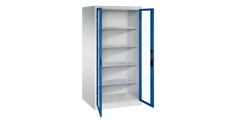 Storage cabinet w/ doors w/ view. wndw HxWxD 1950x930x800mm 4 shelves RAL 5010