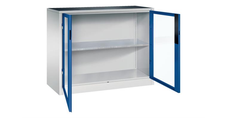 Storage cabinet w/ doors w/ view. wndw HxWxD 1000x1200x500mm 1 shelf RAL 5010