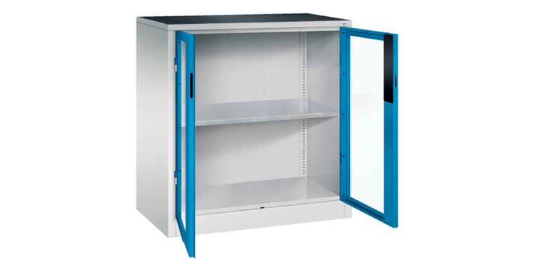 Ordnungsschrank mit Sichtfenstertüren HxBxT 1000x930x500 mm 1 Boden RAL 5012