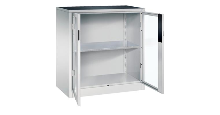 Ordnungsschrank mit Sichtfenstertüren HxBxT 1000x930x500 mm 1 Boden RAL 7035