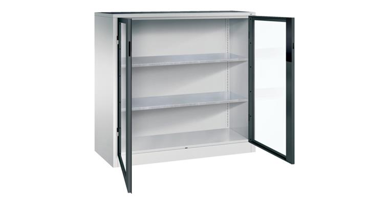 Storage cab. w/ doors w/ view. wind. HxWxD 1200x1200x500mm 2 shel. RAL 7035/7016