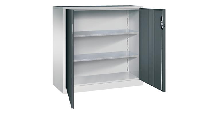 Hinged door tool cabinet HxWxD 1200x1200x500 mm 2 shelves RAL 7035/7016
