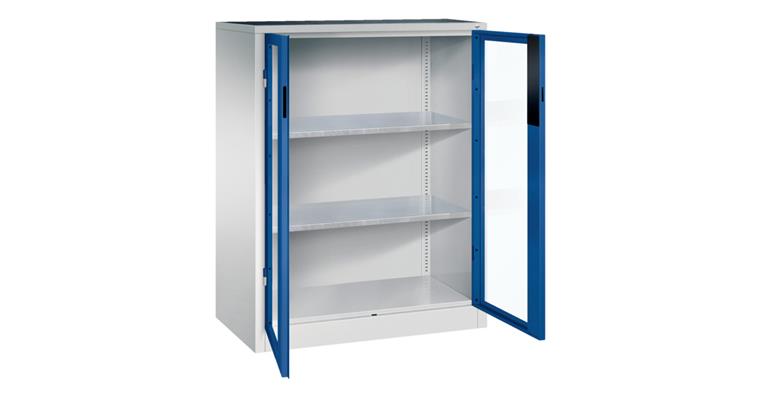 1085141301 Ordnungsschrank mit Sichtfenstertüren HxBxT 1200x930x500 mm 2 Böden RAL 5010