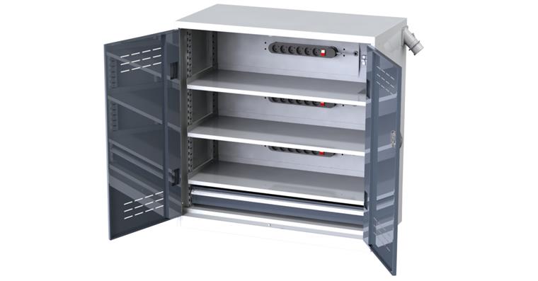 Akkuschrank 1030 x 1000 x 500 mm mit Vollblechtüren RAL 7035/7016