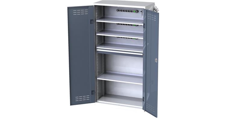 Akkuschrank 1950 x 1000 x 500 mm mit Vollblechtüren RAL 7035/7016