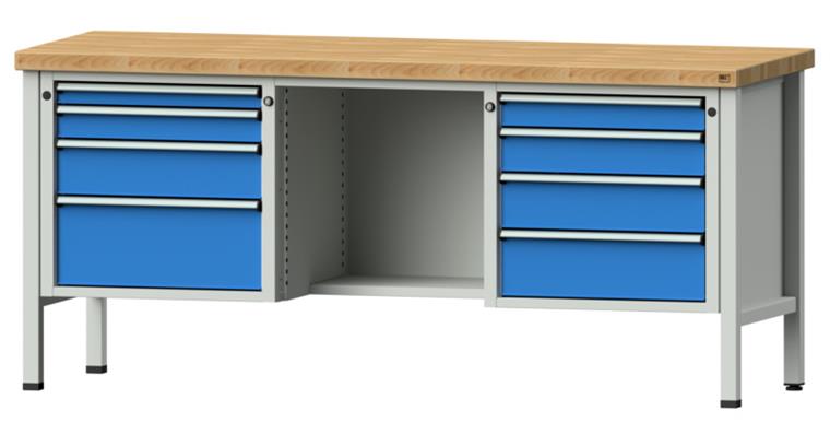 Kastenwerkbank 2000x700x900mm 8 Schubladen mit Sitzer BMP 7035/5012