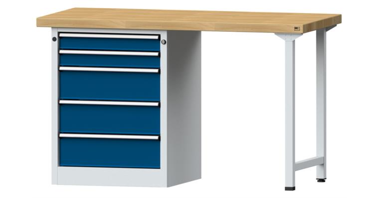 KOMBIWERKBANK Buche-Massivplatte 5 Schubladen 1500X700x900 MM RAL 7035/5010