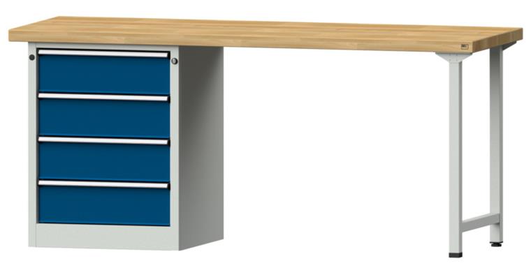 1082078494 KOMBIWERKBANK Buche-Massivplatte 4 Schubladen 2000X700x900 MM RAL 7035/5010