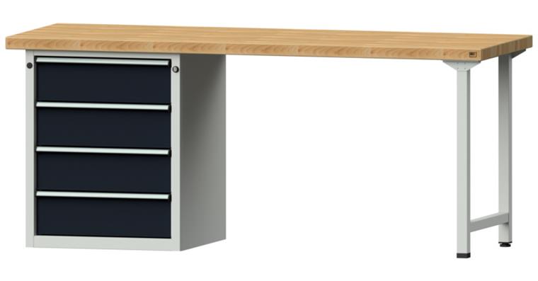 KOMBIWERKBANK Buche-Massivplatte 4 Schubladen 2000X700x850 MM RAL 7035/7016