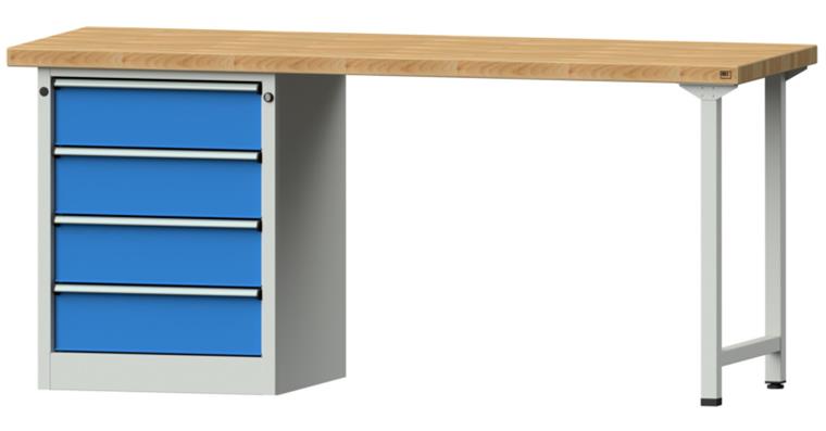 1082078194 KOMBIWERKBANK Buche-Massivplatte 4 Schubladen 2000X700x900 MM RAL 7035/5012
