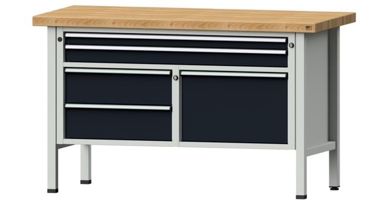Kastenwerkbank 1500x700x900mm 3-teilig 5 Schubladen Buche-Massivplatte 7035/7016