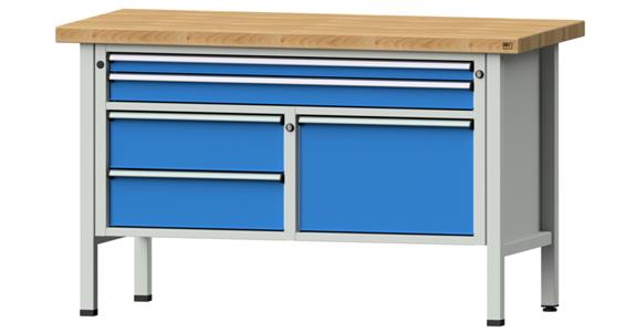 1082085102 Kastenwerkbank 1500x700x900mm 3-teilig 5 Schubladen Buche-Massivplatte 7035/5012