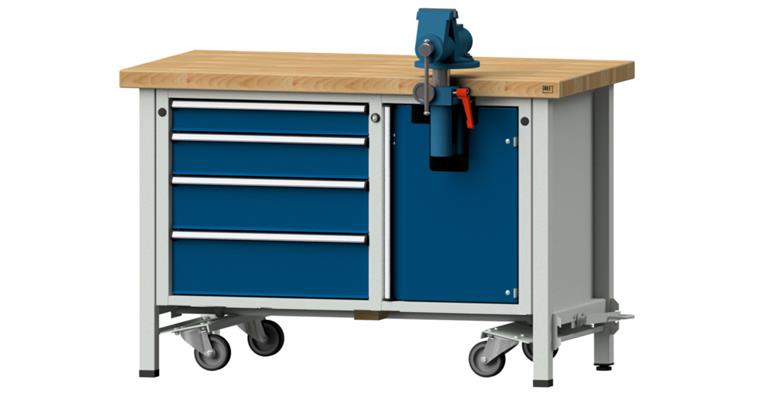 1082131204 Montagewerkbank fahrbar 4 Schubladen B1270xT700xH850 mm RAL7035/5010