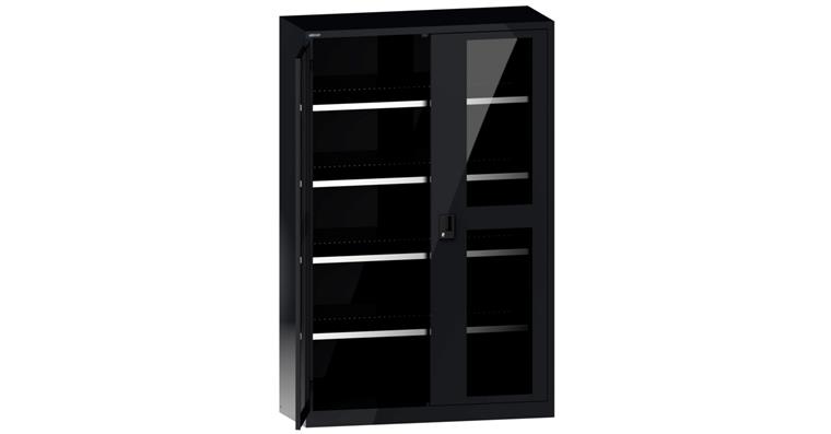 Flügeltürschrank mit Sichtfenster-Türen BxTxH 1250x500x1950mm 4Fachböden RAL7016