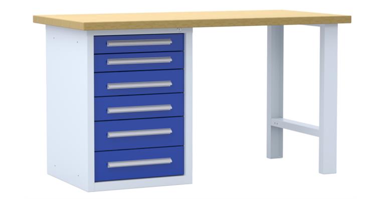 Combination workbench W1500xD750x840 mm 6 drawers RAL7035/5010