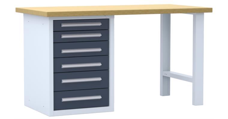 Kombi-Werkbank B1500xT750x840 mm 6 Schubladen RAL7035/7016