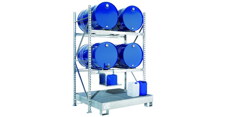 Regal für 4/200 Fässer, Grundfeld ohne Gitterrost Außenmaße 1507x800x2200mm
