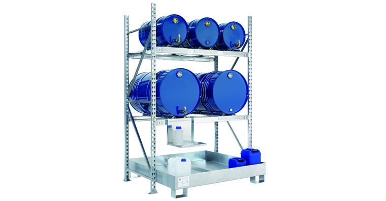 Regal für 2/200+3/60 Fässer, Grundfeld ohne Gitterrost Außenmaße 1507x800x2200mm