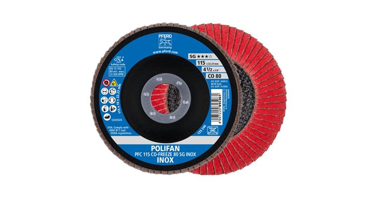 Fächerschleifscheibe POLIFAN CO-FREEZE SG INOX konisch PFC 115x22,23 mm K80