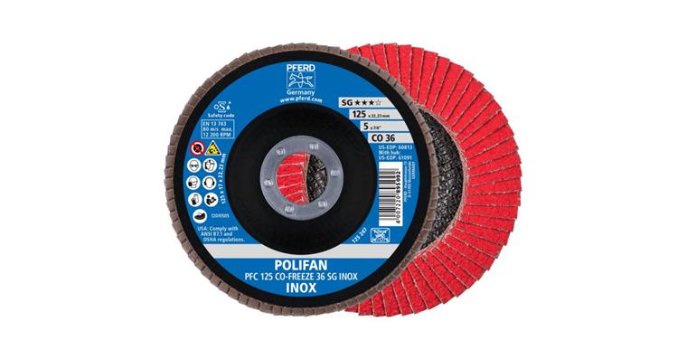 Fächerschleifscheibe POLIFAN CO-FREEZE SG INOX konisch PFC 125x22,23 mm K36
