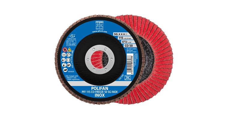 Fächerschleifscheibe POLIFAN CO-FREEZE SG INOX flach PFF 115x22,23 mm K50